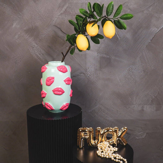 Vase - Küsse - Keramik - Minze/Rosa - 17x17x27cm