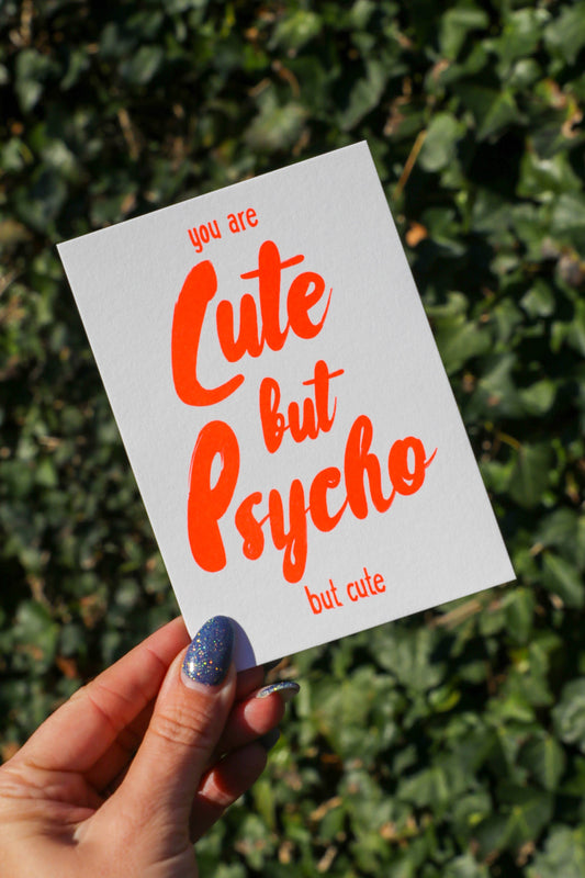 Postkarte Cute but Psycho But Cute NEON risograph