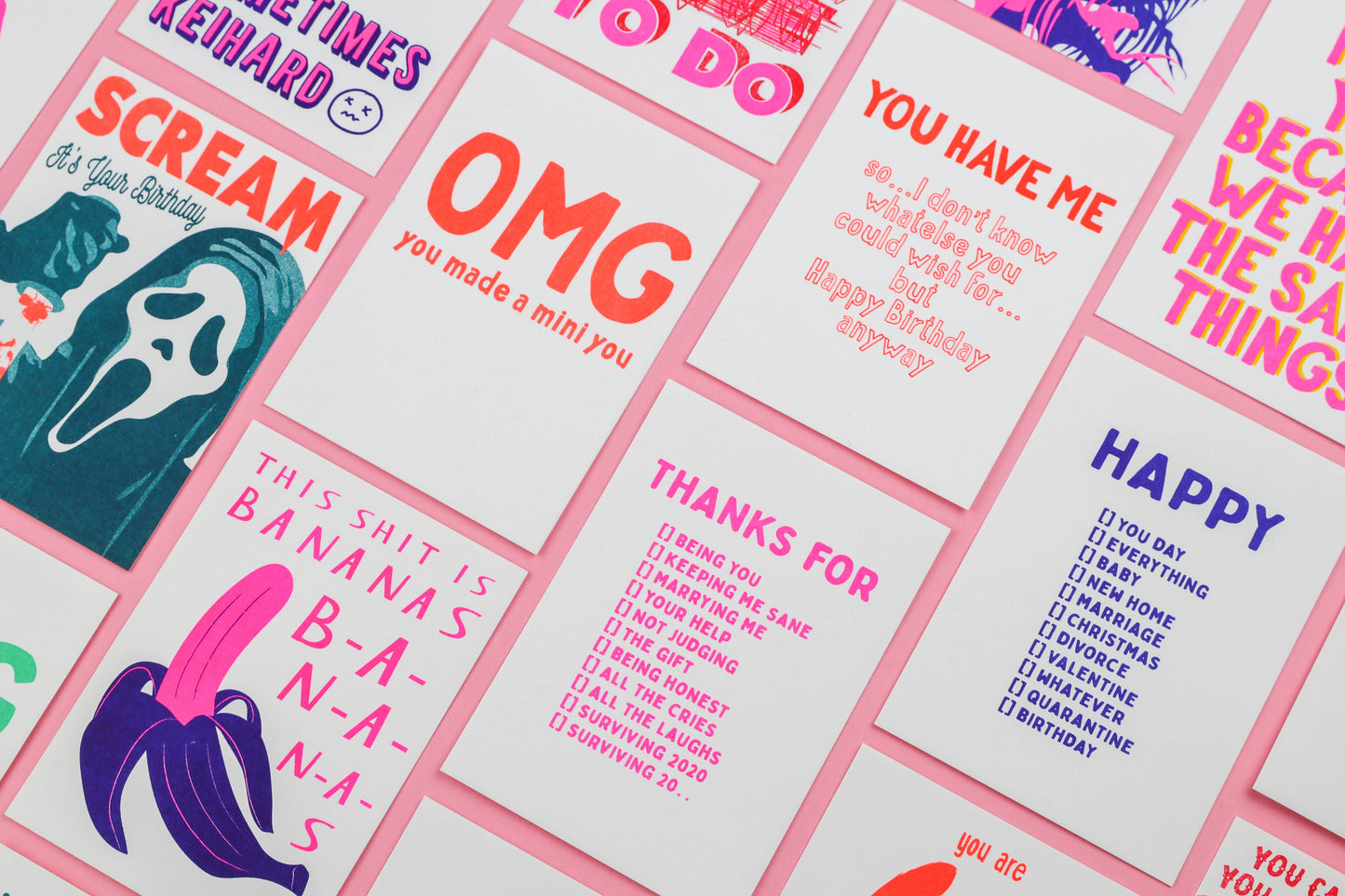 Happy you day Geburtstags-Postkarte „Whatever“ im Risograph-Druck