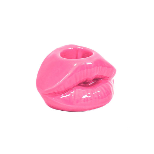 Kerzenhalter - Lip - Keramik - Neonpink - 10,5x6,5x5,5cm