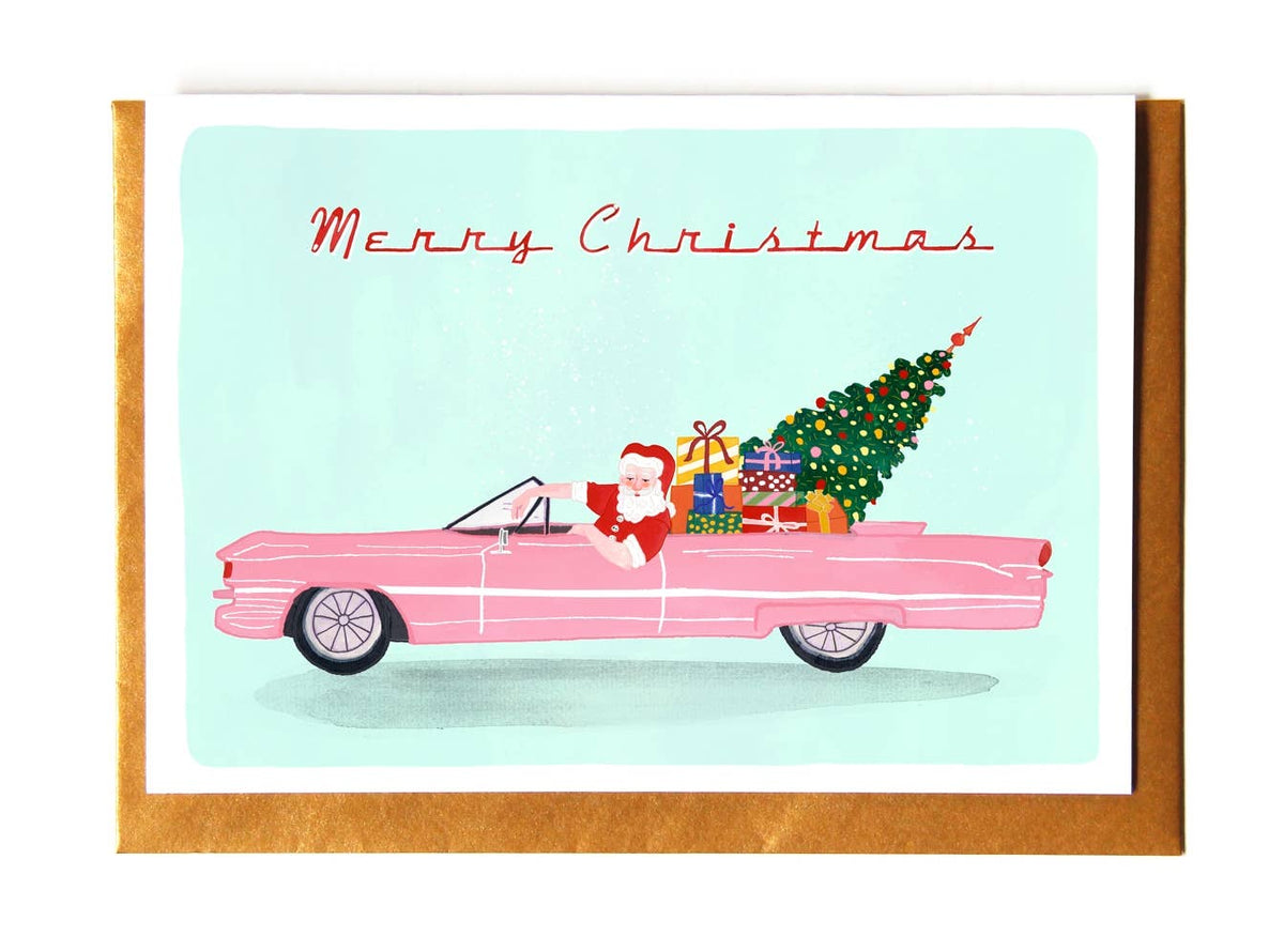 Weihnachtskarte Santa Cadillac