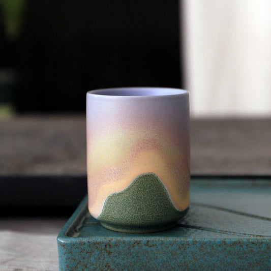 Gohobi Keramik Teetasse im japanischen Stil Grün Pink Yunomi