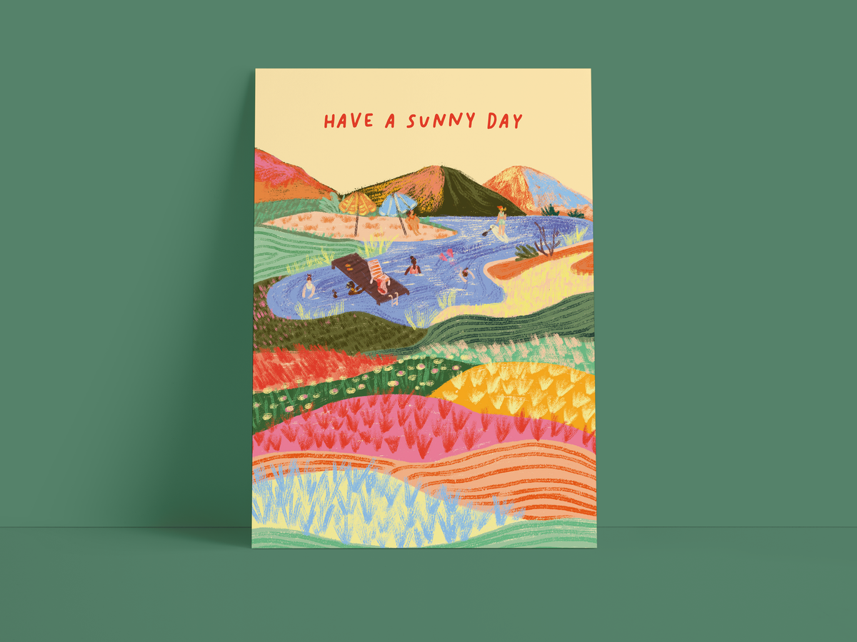 Postkarte / Happy Sunny Day / Sommer / Spruch / DIN A6