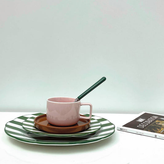 Rosa schicke Tasse mit brauner Untertasse D12 H7,5cm