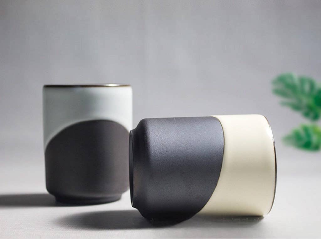 Gohobi Keramik Japanischer Stil Schwarz & Weiß Teetasse Yunomi