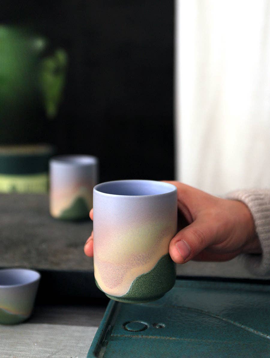 Gohobi Keramik Teetasse im japanischen Stil Grün Pink Yunomi