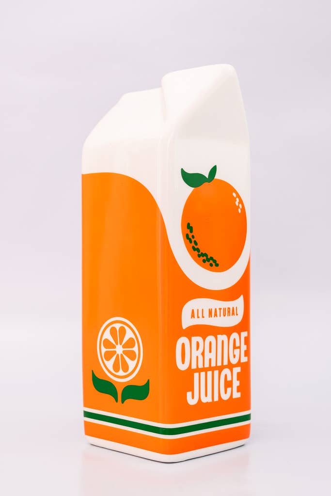 Rise and Shine Vase in Form eines Orangensaftkartons