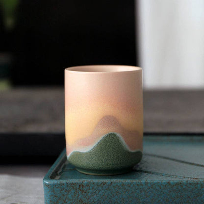 Gohobi Keramik Teetasse im japanischen Stil Grün Pink Yunomi