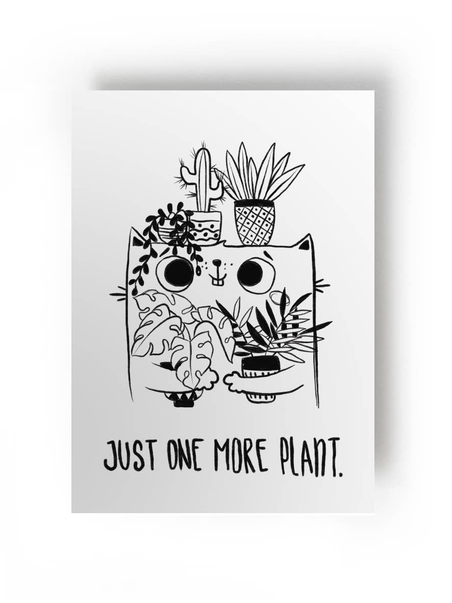 Postkarte mit Katze und Pflanzen // just one more plant // sehr sehr nice