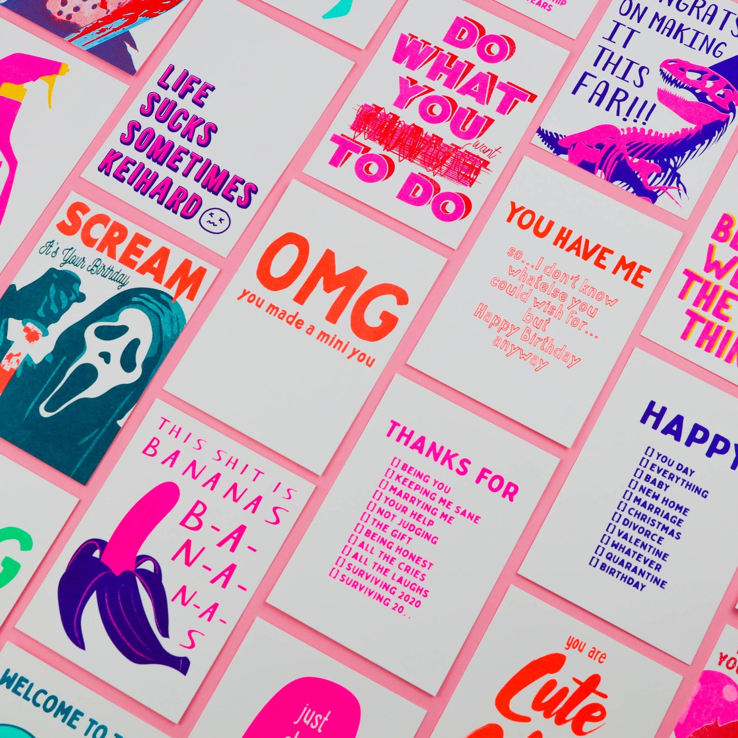 Happy you day Geburtstags-Postkarte „Whatever“ im Risograph-Druck
