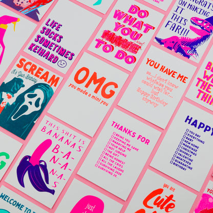 Happy you day Geburtstags-Postkarte „Whatever“ im Risograph-Druck