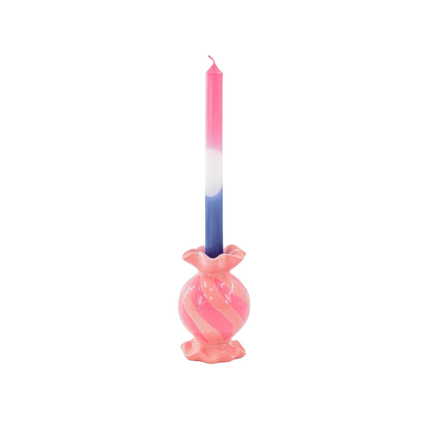 Kerzenhalter - Runde Toffee-Bonbon - Keramik-Pink/Neon - 8,5x8,5x13 cm