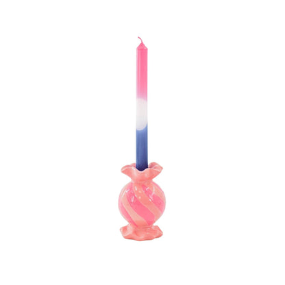 Kerzenhalter - Runde Toffee-Bonbon - Keramik-Pink/Neon - 8,5x8,5x13 cm