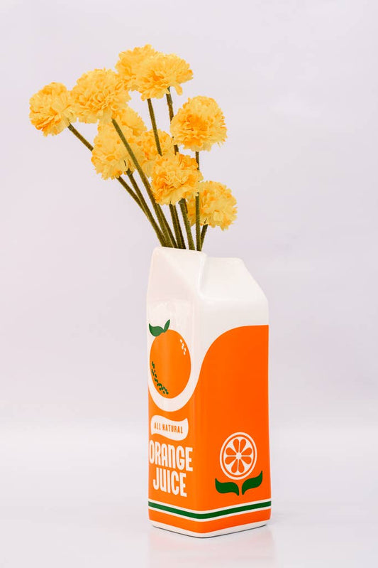 Rise and Shine Vase in Form eines Orangensaftkartons