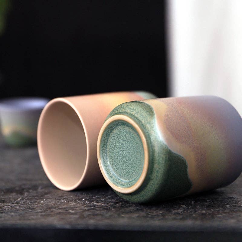 Gohobi Keramik Teetasse im japanischen Stil Grün Pink Yunomi