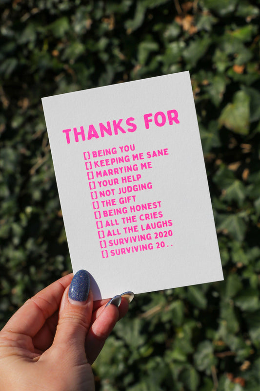 Postkarte „Thanks for being you, Marrying me“ von Studio Inktvis