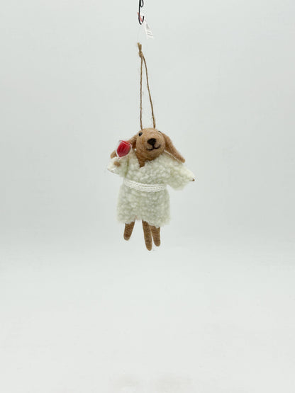Filz-Weihnachtsbaumschmuck: Hund im Weinbad - FE455