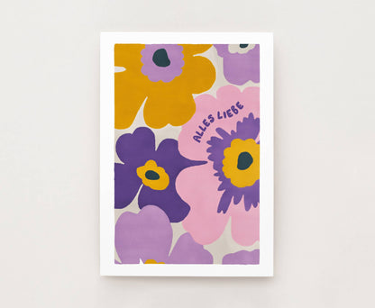 Postkarte - Retro Flowers - Alles Liebe