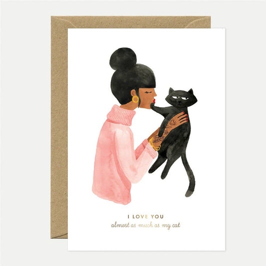 So sehr wie meine Katze - Liebe & Freundschaft Grußkarte - Goldfolie