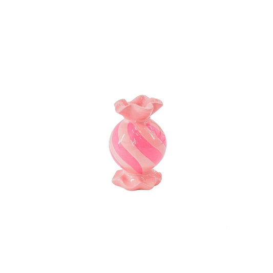 Kerzenhalter - Runde Toffee-Bonbon - Keramik-Pink/Neon - 8,5x8,5x13 cm