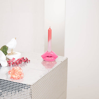 Kerzenhalter - Lip - Keramik - Neonpink - 10,5x6,5x5,5cm