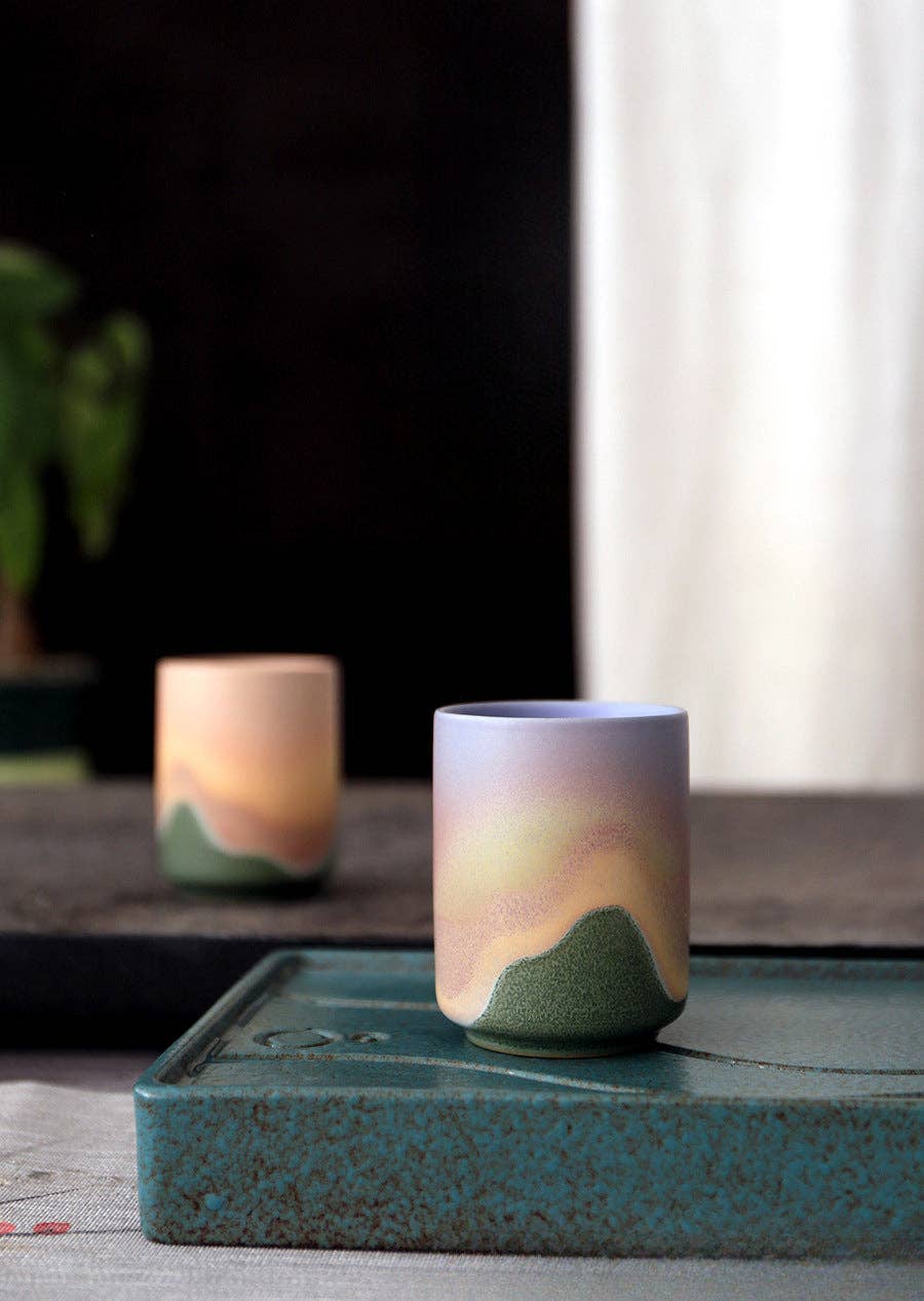 Gohobi Keramik Teetasse im japanischen Stil Grün Pink Yunomi