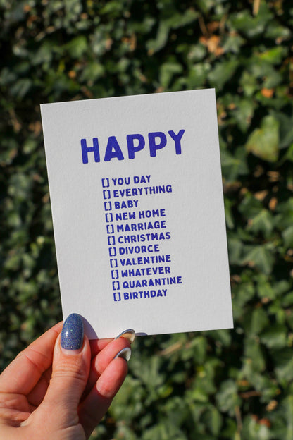 Happy you day Geburtstags-Postkarte „Whatever“ im Risograph-Druck