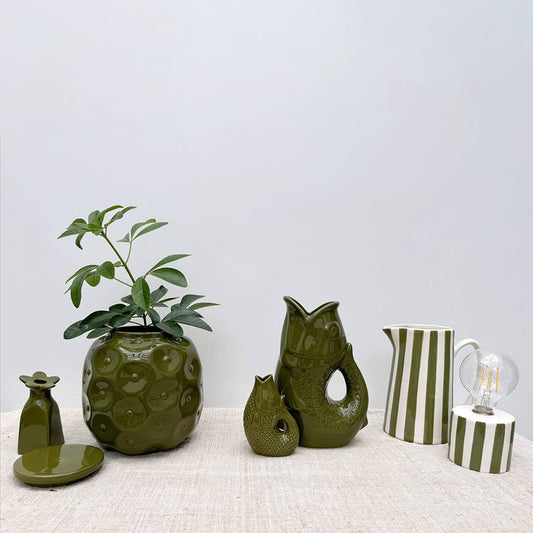 Krug Streifen gm khaki L17,8 T12,5 H21,3cm