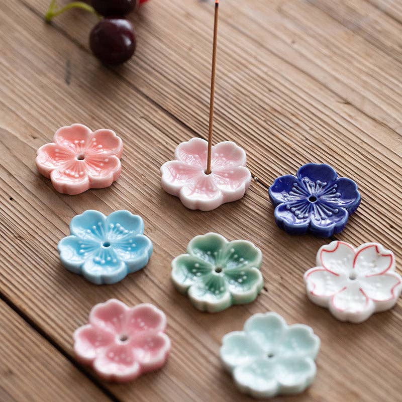 Gohobi Handgefertigte Keramik-Blumenornament Räucherstäbchenhalter