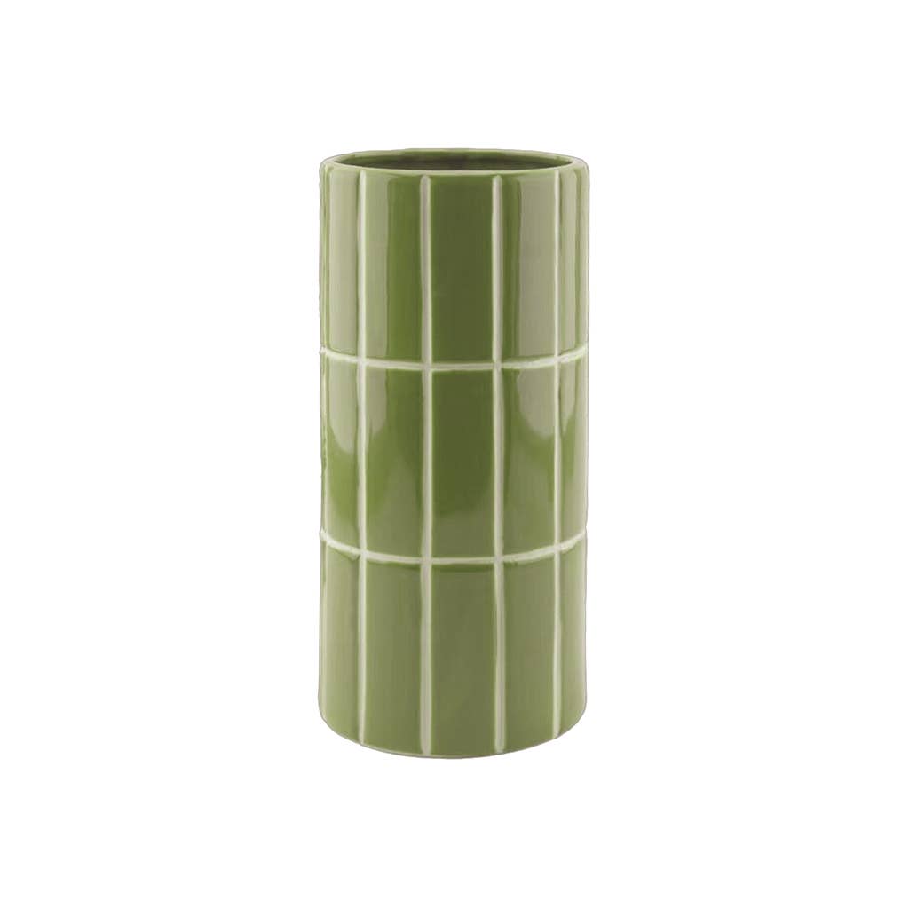 Vase mit Fliesenmuster, khaki, Ø 10,5 cm, H 23 cm