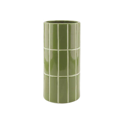 Vase mit Fliesenmuster, khaki, Ø 10,5 cm, H 23 cm