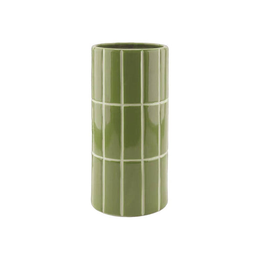 Vase mit Fliesenmuster, khaki, Ø 10,5 cm, H 23 cm