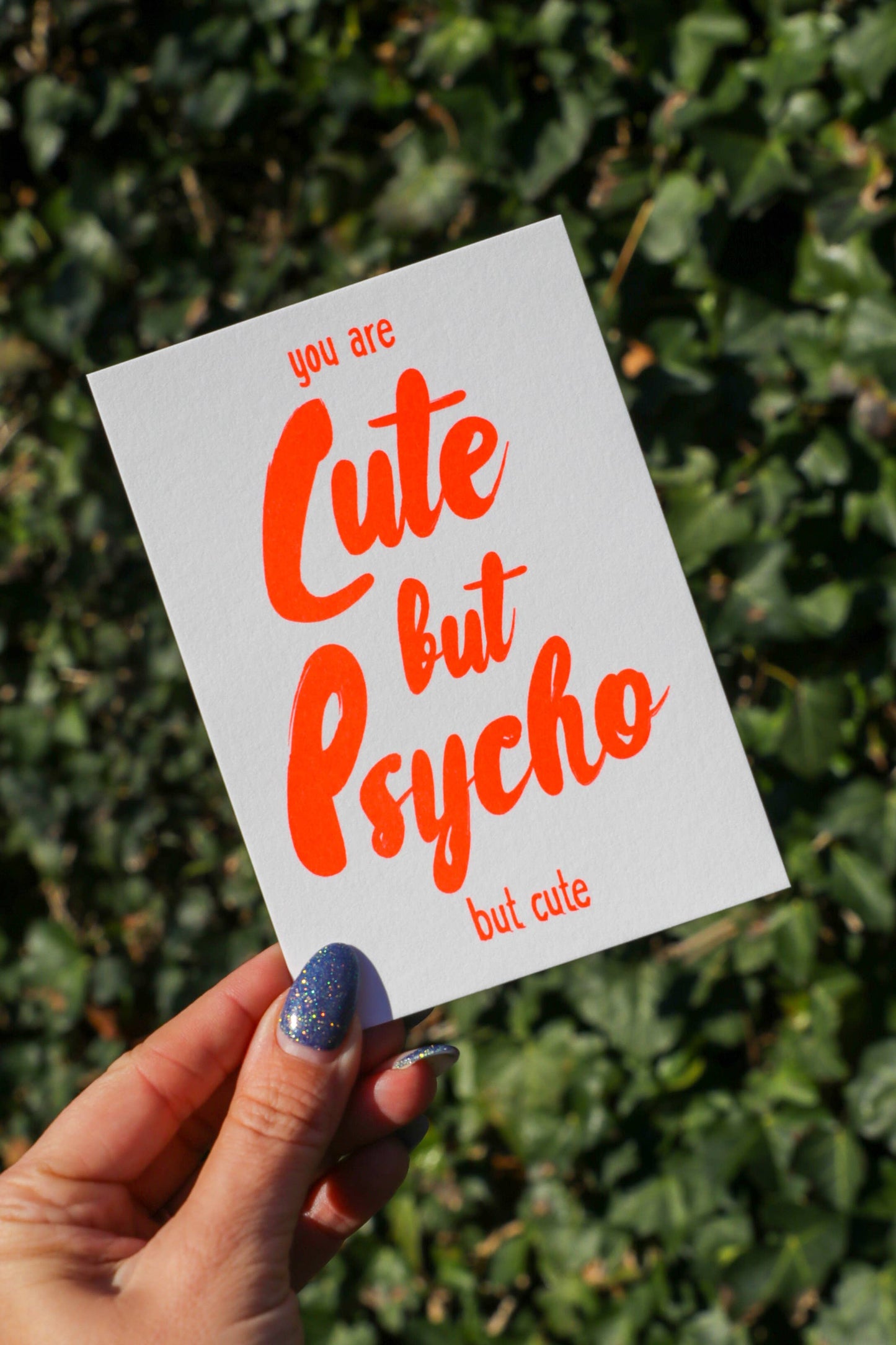 Postkarte Cute but Psycho But Cute NEON risograph