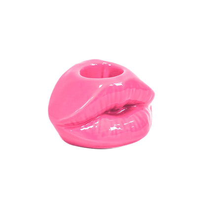 Kerzenhalter - Lip - Keramik - Neonpink - 10,5x6,5x5,5cm
