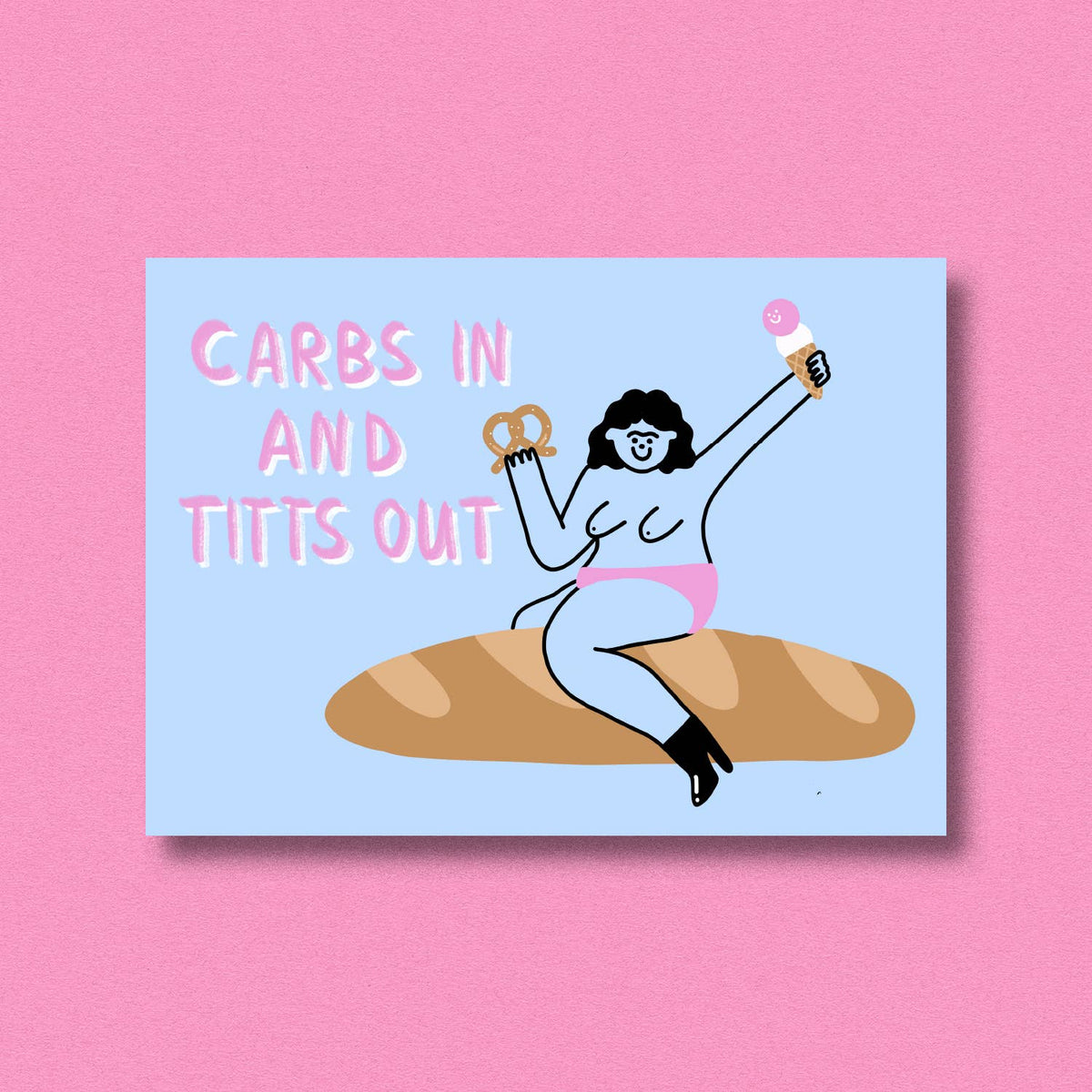 Postkarte Carbs in Titts out