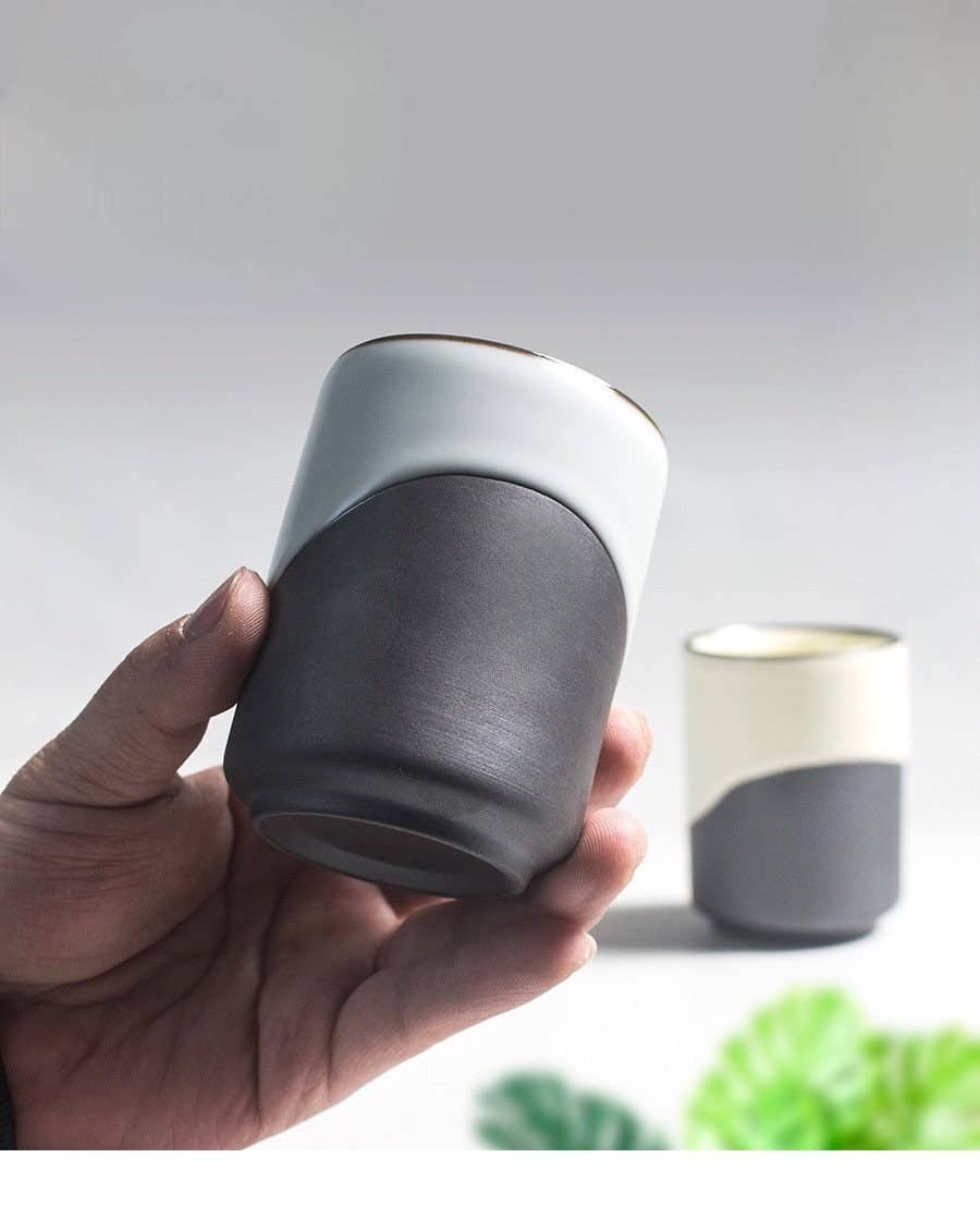 Gohobi Keramik Japanischer Stil Schwarz & Weiß Teetasse Yunomi