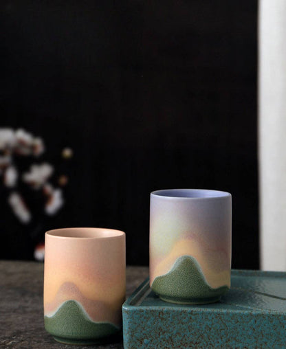 Gohobi Keramik Teetasse im japanischen Stil Grün Pink Yunomi