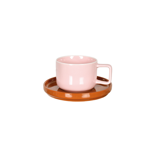 Rosa schicke Tasse mit brauner Untertasse D12 H7,5cm