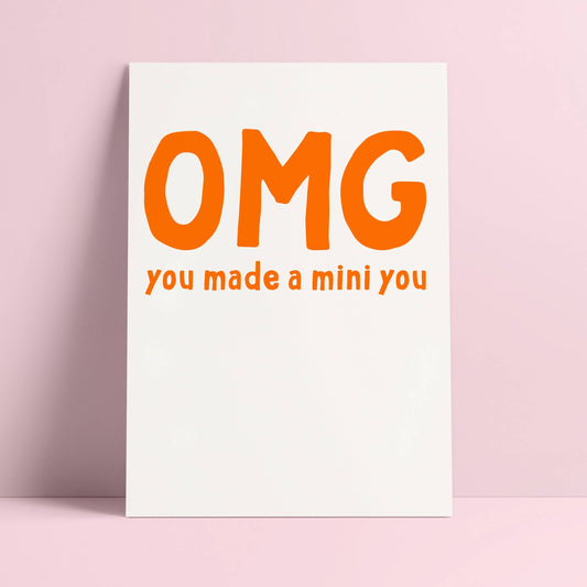 Postkarte „OMG you made a mini you“ in Neonorange - Studio Inktvis