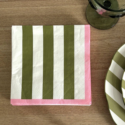 Gestreifte Papierserviette in Khaki, 20 Stück