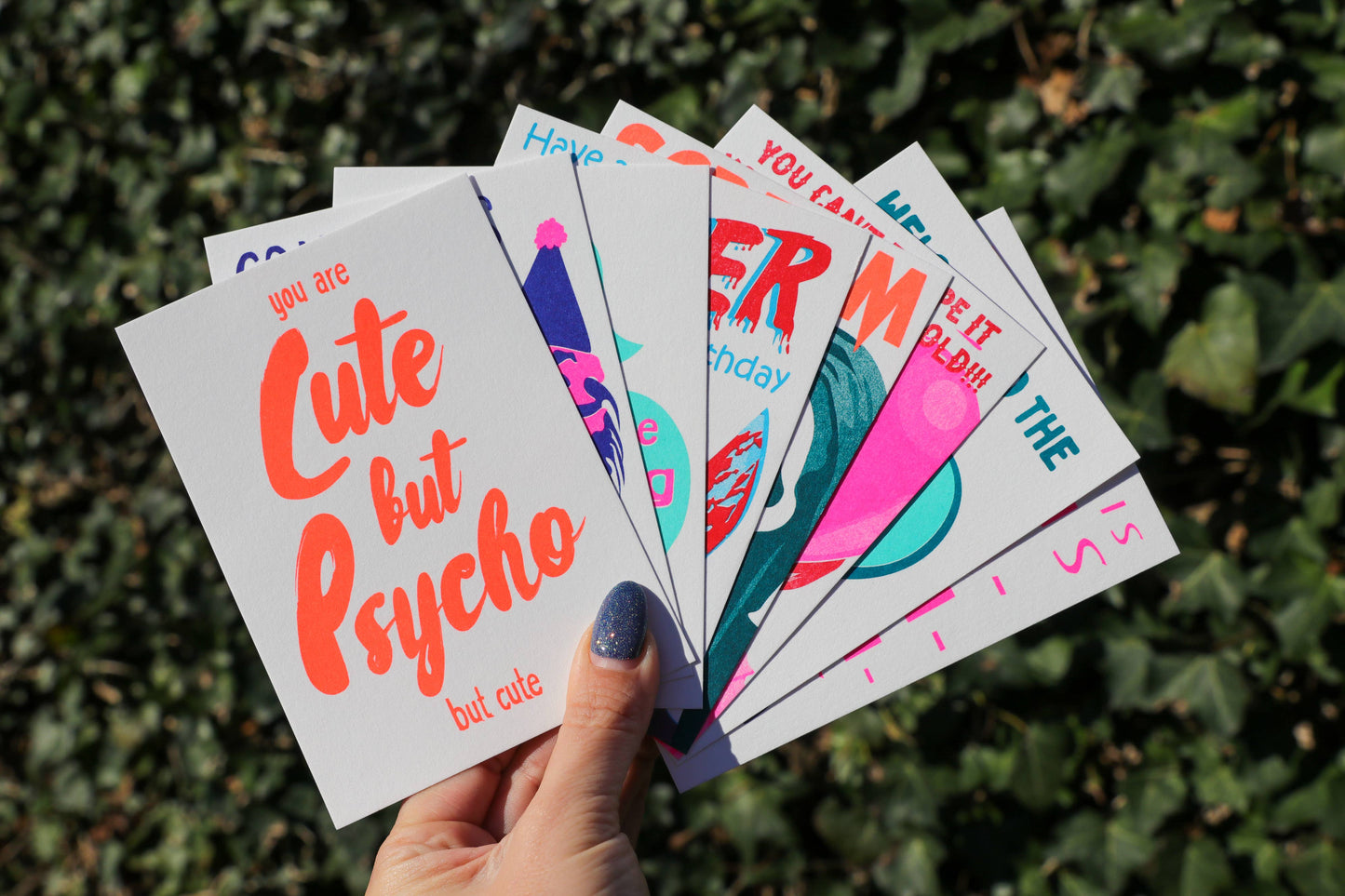 Postkarte Cute but Psycho But Cute NEON risograph