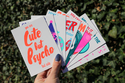 Postkarte Cute but Psycho But Cute NEON risograph