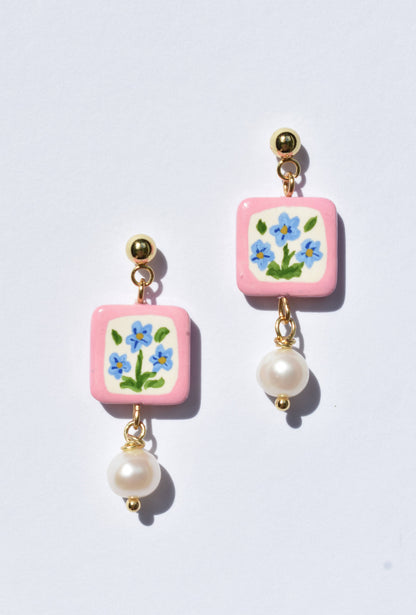 Quadratische Vergissmeinnicht‑Blumen‑Ohrringe
