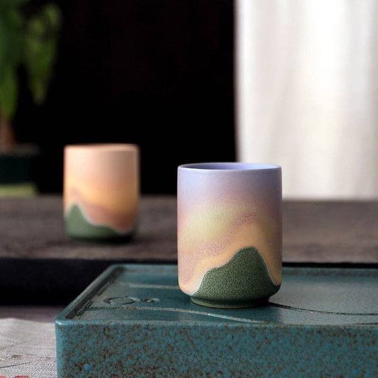 Gohobi Keramik Teetasse im japanischen Stil Grün Pink Yunomi