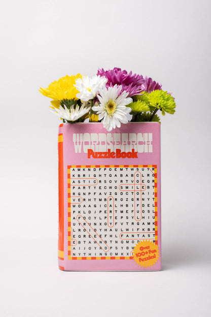 Buchvase mit Suchworträtsel-Design