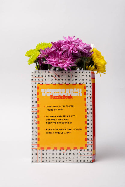Buchvase mit Suchworträtsel-Design