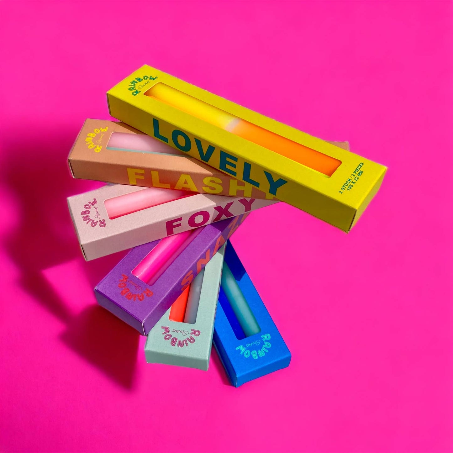 Rainbow Studio „Foxy“ Neon-Kerzen, 2er-Set