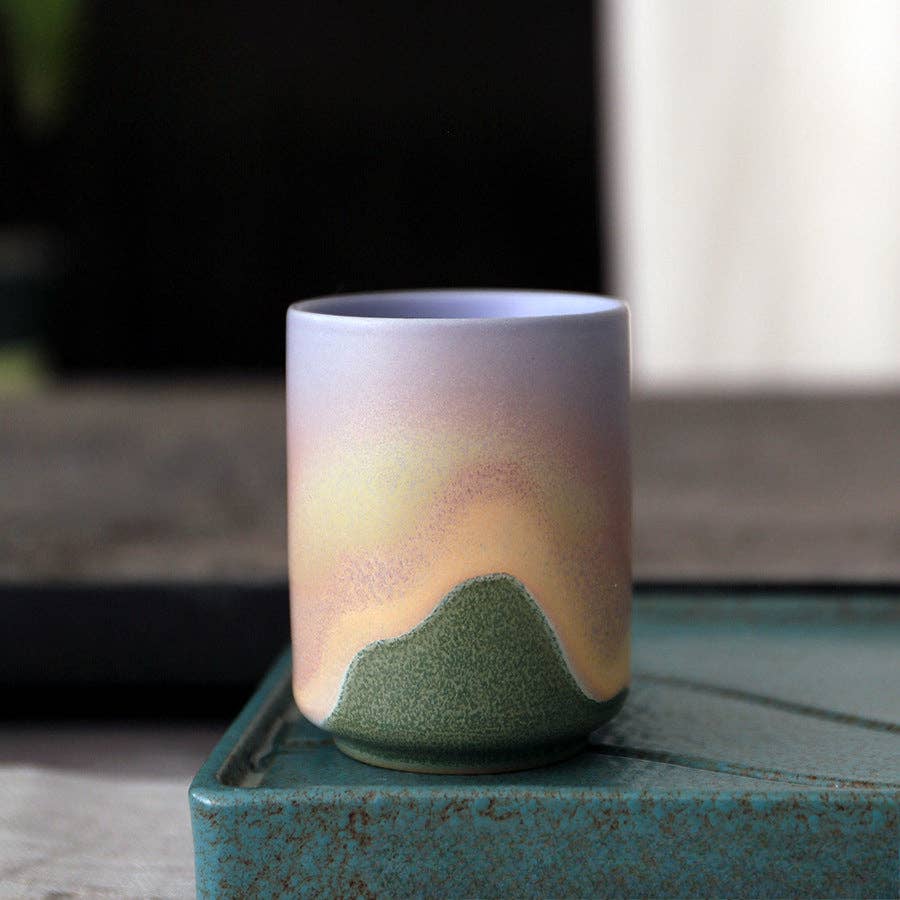 Gohobi Keramik Teetasse im japanischen Stil Grün Pink Yunomi