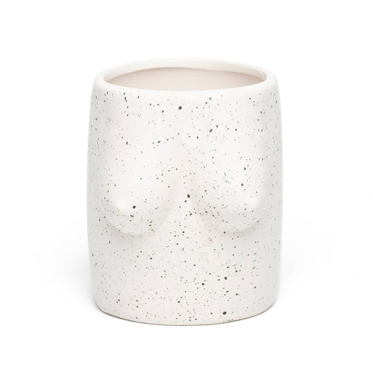 Blumenvasen-Behälter mit Brüstendesign, weiß – handbemalt von Helio Ferretti
