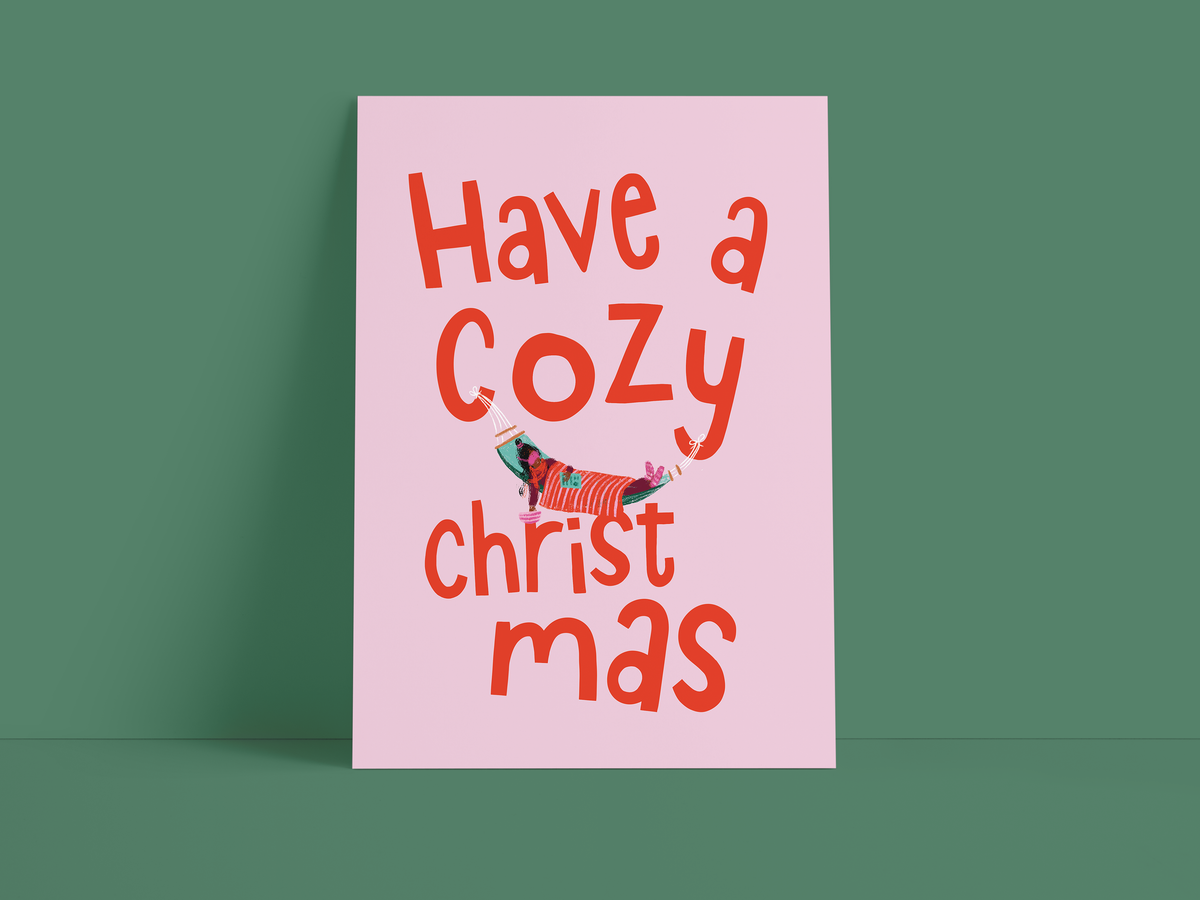 Postkarte / Weihnachten / cozy christmas / Rosa / Rot